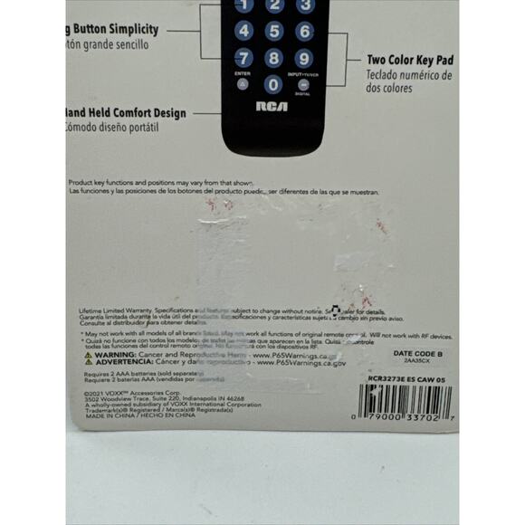 RCA Universal Remote Control 3 Device RCR3273E - Picture 9 of 9